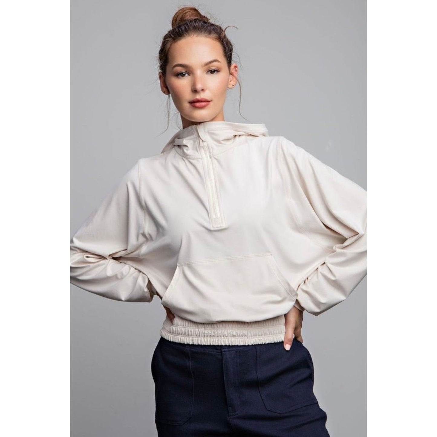 Rae Mode Bone Pullover Quarter Zip Hoodie - 1XL