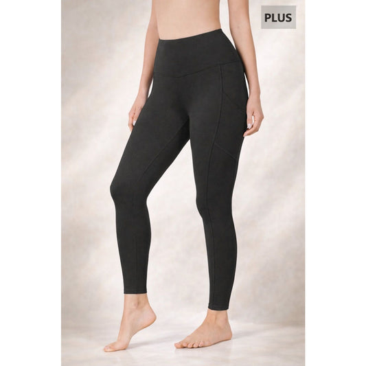 Zenana Brushed Microfiber Black Leggings with Side Pockets